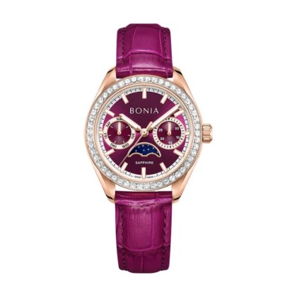 Bonia Contemporary BNB10934-2562S Purple Leather Strap Women Watch 